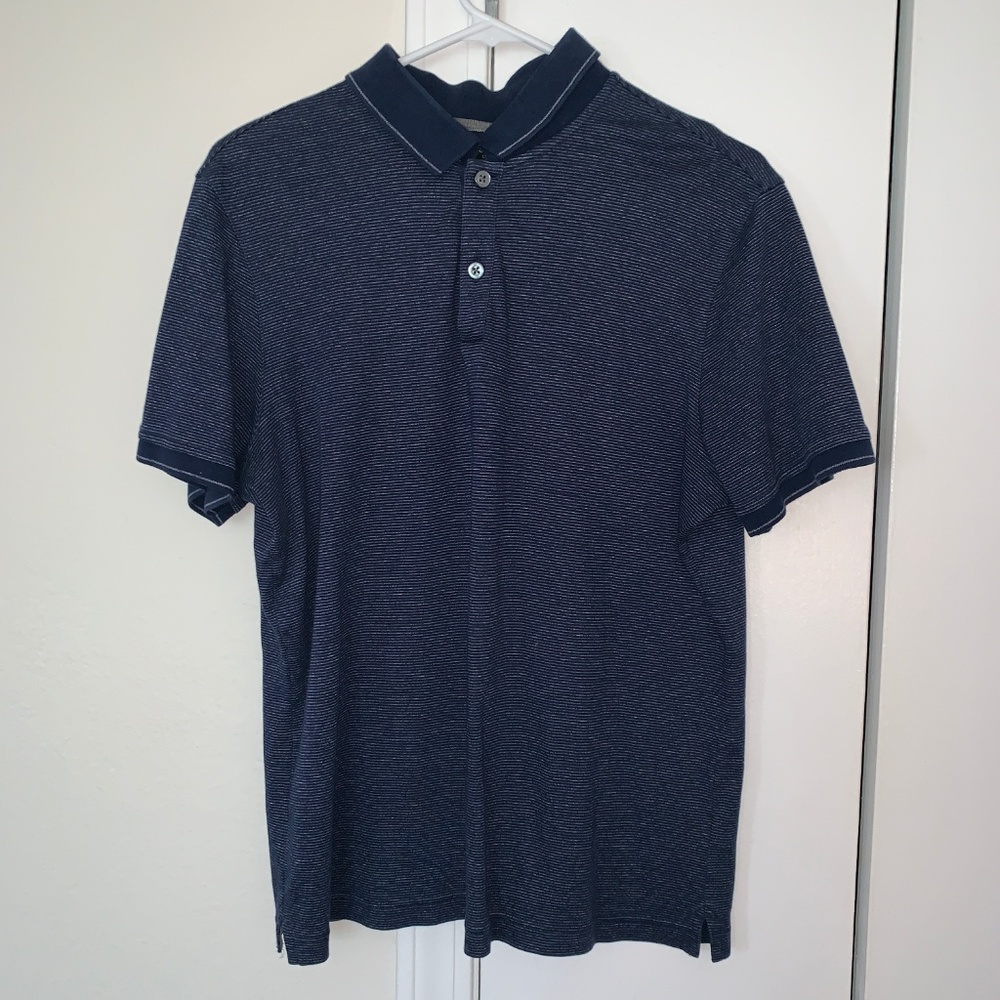 Banana Republic navy gray striped polo shirt